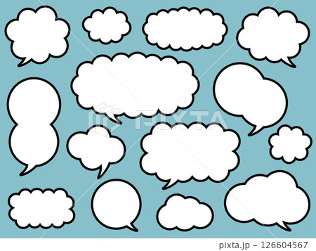 もこもこ雲の吹き出し14種セット　線画あり 126604567