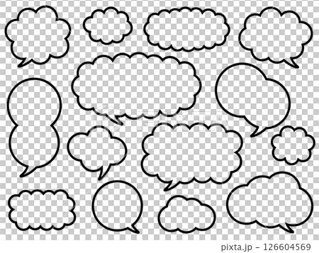 Set of 14 fluffy cloud speech bubbles - Line drawings 126604569