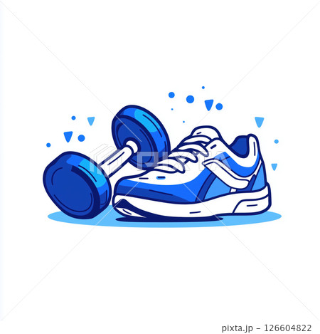 Athletic shoes and a dumbbell create an energetic atmosphere for fitness activities 126604822