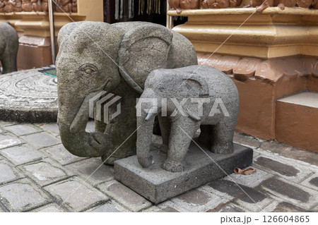 A pair of intricately crafted stone elephant sculptures A pair of intricately crafted stone elephant sculptures 126604865