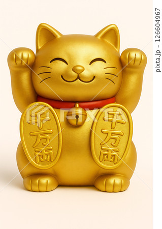 全身金色で小判を持った招き猫の置物 全身金色で小判を持った招き猫の置物 126604967