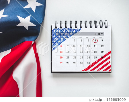 Happy Independence Day. American flag and calendar 126605009