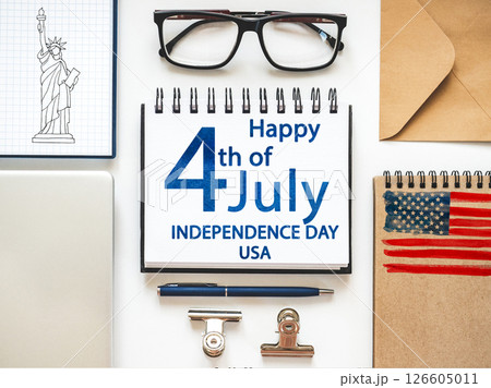 Happy Independence Day. American Flag and congratulatory inscription Happy Independence Day. American Flag and congratulatory inscription 126605011