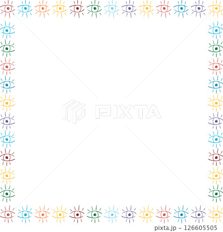 Mystic eye frame. Colorful childish template. Vector celestial prediction eye on white background Mystic eye frame. Colorful childish template. Vector celestial prediction eye on white background 126605505