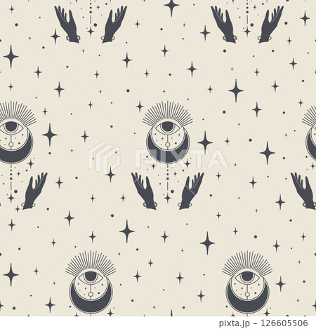 All seeing eye seamless pattern. Vector celestial prediction eye simple art. Tarot witchcraft All seeing eye seamless pattern. Vector celestial prediction eye simple art. Tarot witchcraft 126605506
