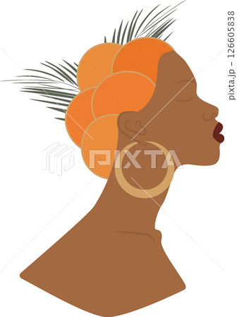 Abstract female shapes and silhouettes illustration. Fruits and leaves artistic art composition 126605838