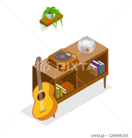 3D Isometric Flat Illustration of Retro Style Apartment. Item 2 3D Isometric Flat Illustration of Retro Style Apartment. Item 2 126606101