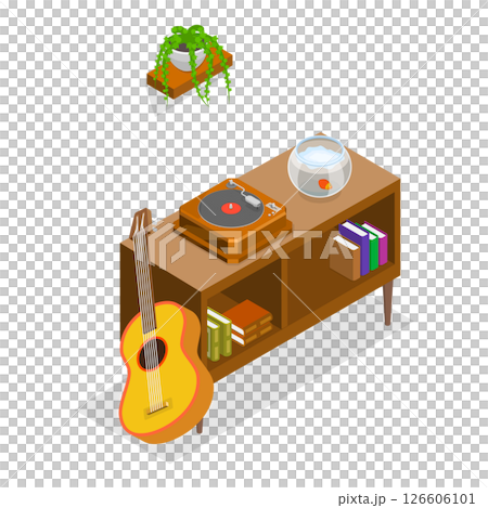 3D Isometric Flat Illustration of Retro Style Apartment. Item 2 3D Isometric Flat Illustration of Retro Style Apartment. Item 2 126606101