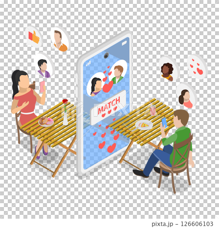 3D Isometric Flat  Illustration of Dating App. Item 1 126606103