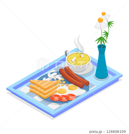 3D Isometric Flat  Illustration of Delightful Breakfast. Item 3 126606109