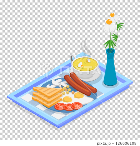 3D Isometric Flat  Illustration of Delightful Breakfast. Item 3 126606109