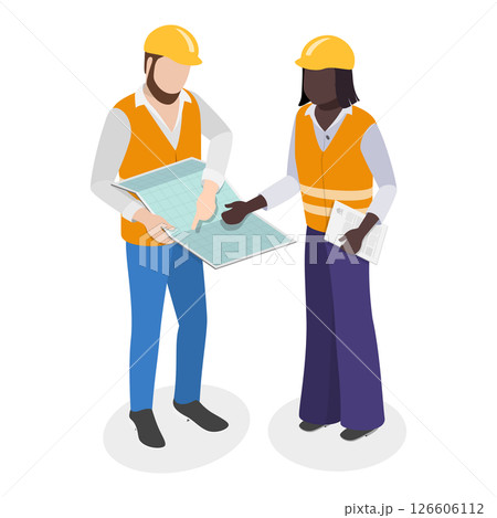 3D Isometric Flat Illustration of Workers Construction Engineers. Item 1 3D Isometric Flat Illustration of Workers Construction Engineers. Item 1 126606112