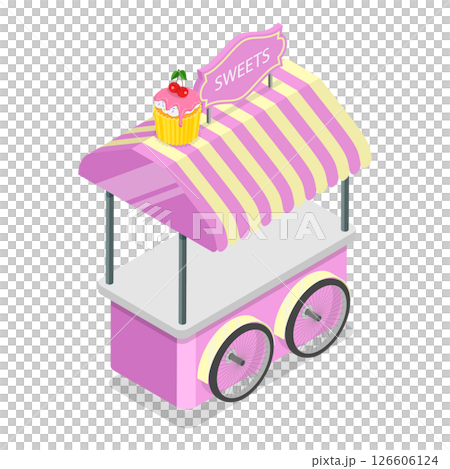 3D Isometric Flat Illustration of Sweets and Ice Cream Wagons. Item 1 3D Isometric Flat Illustration of Sweets and Ice Cream Wagons. Item 1 126606124