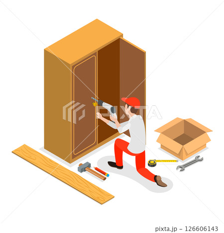 3D Isometric Flat  Illustration of Furniture Designe and Assembly Service. Item 1 126606143