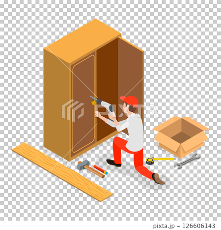3D Isometric Flat  Illustration of Furniture Designe and Assembly Service. Item 1 126606143