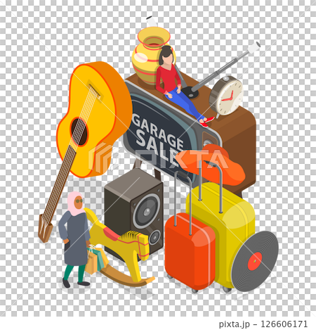 3D Isometric Flat  Illustration of Garage Sale. Item 1 126606171