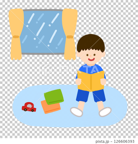 雨の日に部屋で遊ぶ男の子 126606393