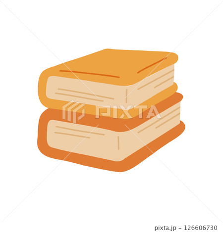 Two stacked orange books vector illustration, perfect for educational, literary, and academic themes. Ideal for libraries and reading concepts. Vibrant and simplistic design. Two stacked orange books vector illustration, perfect for educational, literary, and academic themes. Ideal for libraries and reading concepts. Vibrant and simplistic design. 126606730