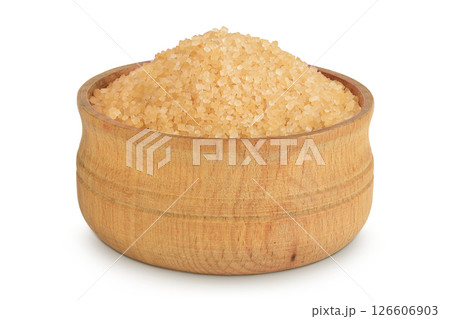 The brown sugar in wooden bowl isolated on white background The brown sugar in wooden bowl isolated on white background 126606903