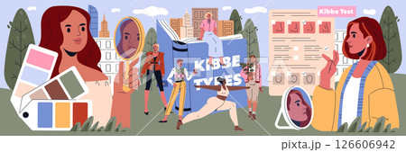 Kibbe Types concept. An engaging exploration of personal style identities through the Kibbe body types, featuring diverse individuals in various stylish urban and natural settings. 126606942