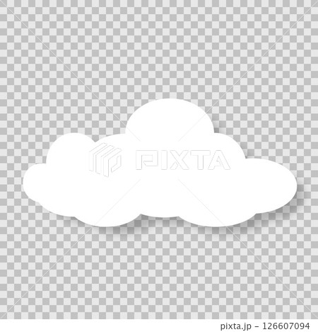 A white cloud with a shadow, highlighted on a transparent background. 126607094