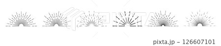 A set of solar bursts on a white background. Sunset and sun rays in vintage style. A set of solar bursts on a white background. Sunset and sun rays in vintage style. 126607101