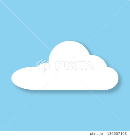 Abstract flat cartoon cloud icon with shadow on blue background. Abstract flat cartoon cloud icon with shadow on blue background. 126607108