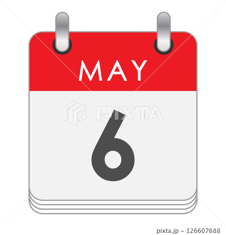 May 6. A leaf of the flip calendar with the date of May 6. Flat style. 126607688
