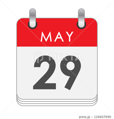 May 29. A leaf of the flip calendar with the date of May 29. Flat style. May 29. A leaf of the flip calendar with the date of May 29. Flat style. 126607690