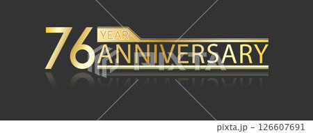 Golden congratulatory inscription 76th anniversary with reflection. Decorative element for postcards, banners, posters, greetings, decoration and creative design. Golden congratulatory inscription 76th anniversary with reflection. Decorative element for postcards, banners, posters, greetings, decoration and creative design. 126607691