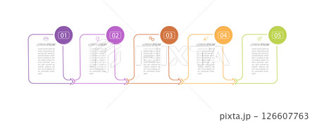 5 stages of development, improvement or training. Infographics with visual action icons for business, finance, project, plan or marketing 126607763