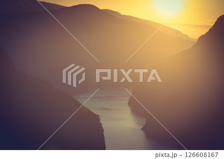 Fjord landscape at sunset, Norway Fjord landscape at sunset, Norway 126608167