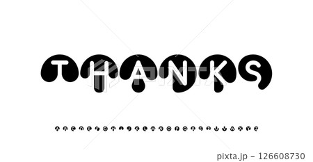 Thanks phrase template, bowling or billiard balls letters. Playful abstract font for sport design, games, creative branding. Thanksgiving typography. Vector typeset 126608730