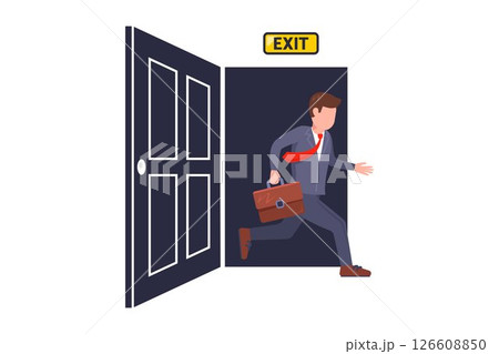 Man running out of open doors. Fire exit. 126608850
