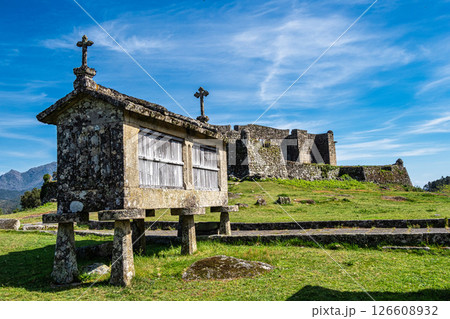 The communitarian granaries, called espigueiros, in the village of Lindoso, Peneda National Park, Northern Portugal The communitarian granaries, called espigueiros, in the village of Lindoso, Peneda National Park, Northern Portugal 126608932