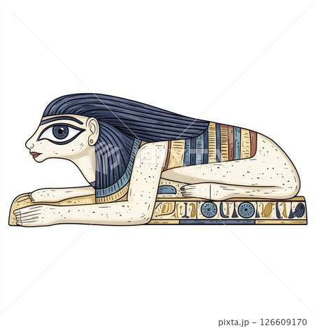 Ancient Egyptian Sphinx Illustration Recumbent Lion Human Hybrid 126609170