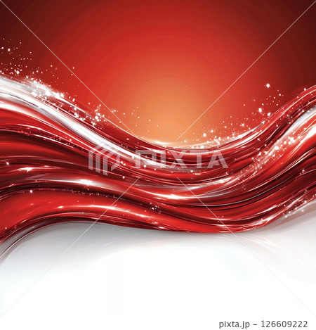 Abstract Red and White Flowing Wave Design with Sparkling Particles 126609222