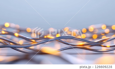 Abstract Silver Wires with Warm Yellow Lights on Light Blue Background Abstract Silver Wires with Warm Yellow Lights on Light Blue Background 126609228