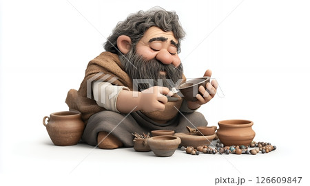 Bearded Man Examining Pottery in 3D Render Bearded Man Examining Pottery in 3D Render 126609847
