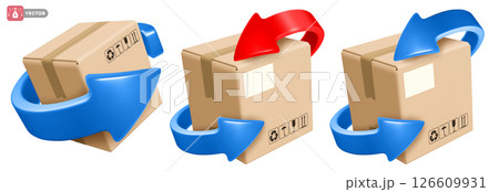 Cardboard Delivery Box or Parcel With Blue And Red Arrow Spinning Around 126609931