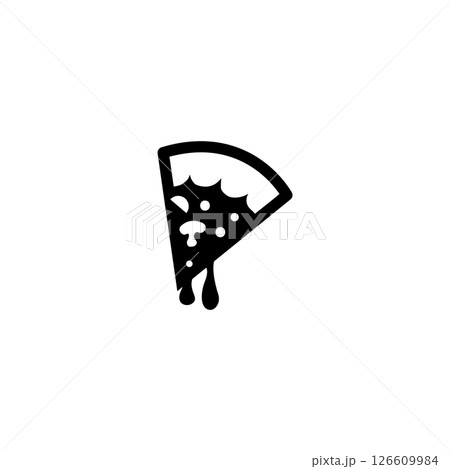 Black silhouette of a dripping pizza slice for food and restaurant concepts. Black silhouette of a dripping pizza slice for food and restaurant concepts. 126609984