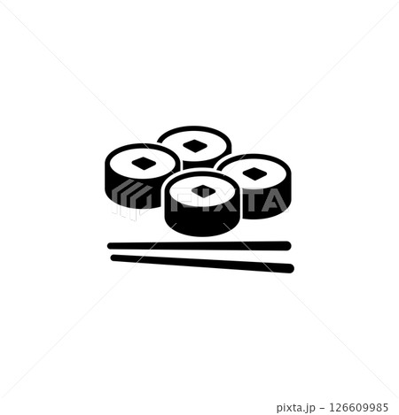 Black silhouette of sushi rolls with chopsticks for Asian food concepts. 126609985
