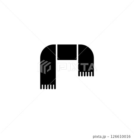 Simple black vector icon of a scarf, representing winter clothing and warmth. 126610016