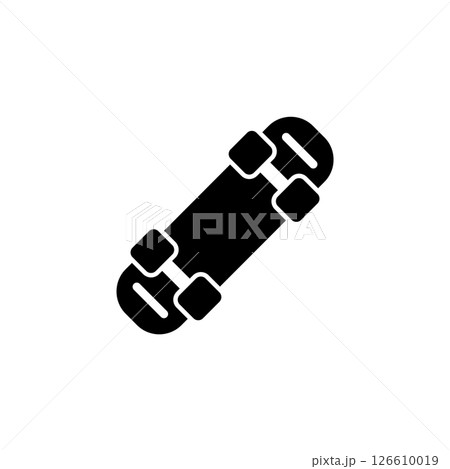 Simple black vector icon of a skateboard, representing urban sports and street culture. 126610019