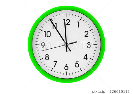 Green watch, wall clock 11 hours 45 minutes on isolated or white background Green watch, wall clock 11 hours 45 minutes on isolated or white background 126610115