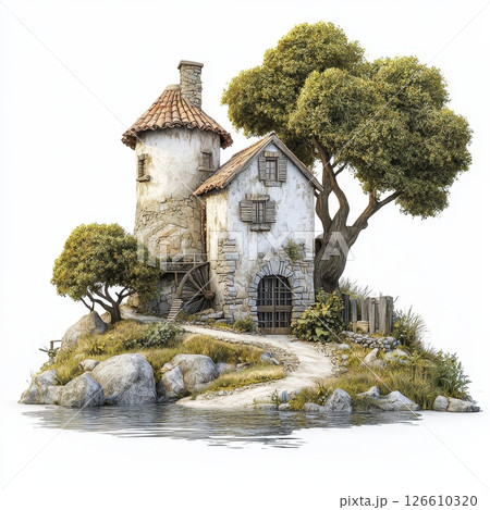 Stone House and Tower on a Secluded Island 126610320