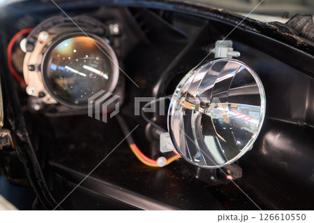 A Detailed Close Up View of an Automotive Headlight Assembly Displaying Quality and Craftsmanship A Detailed Close Up View of an Automotive Headlight Assembly Displaying Quality and Craftsmanship 126610550