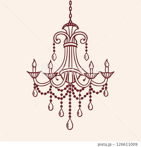 Vintage Chandelier. Hand drawn illustration of antique crystal chandelier. Sketch drawing of antique lighting equipment. Vintage Chandelier. Hand drawn illustration of antique crystal chandelier. Sketch drawing of antique lighting equipment. 126611009