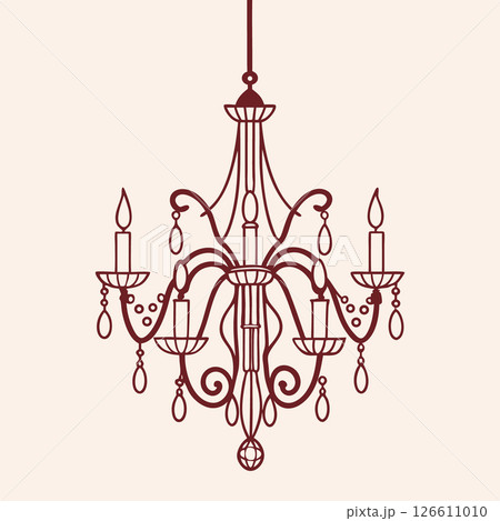Vintage Chandelier. Hand drawn illustration of antique crystal chandelier. Sketch drawing of antique lighting equipment. Vintage Chandelier. Hand drawn illustration of antique crystal chandelier. Sketch drawing of antique lighting equipment. 126611010