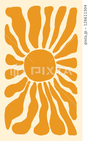 Retro Groovy Summer Vector Textured Sun Background, Abstract Boho Wavy Beach Illustration Wallpaper 126611304
